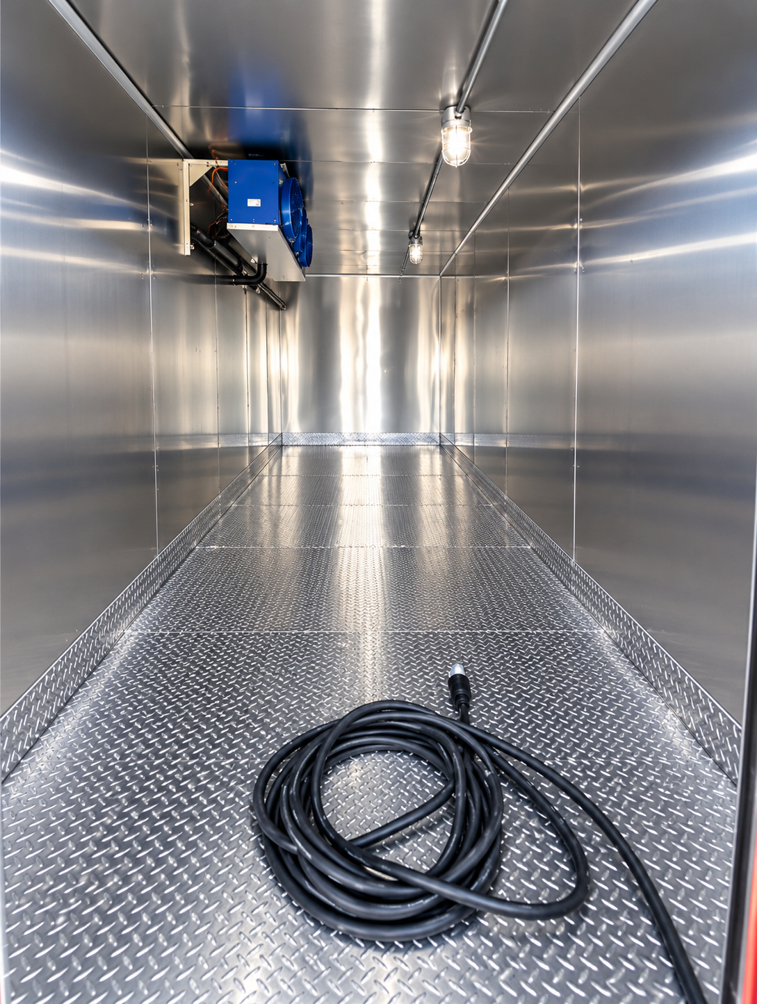 Insulated refrigeration trailer interior with cooling equipment